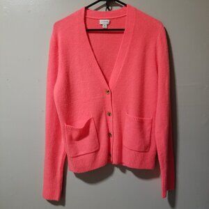 J. Crew Sweater Cardigan Button Front Coral Wool Blend Women's M
